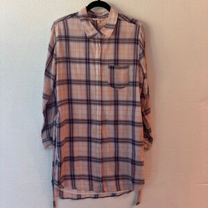 Victoria's Secret Pink Navy Plaid Long Sleeve Shirt Dress Size 12